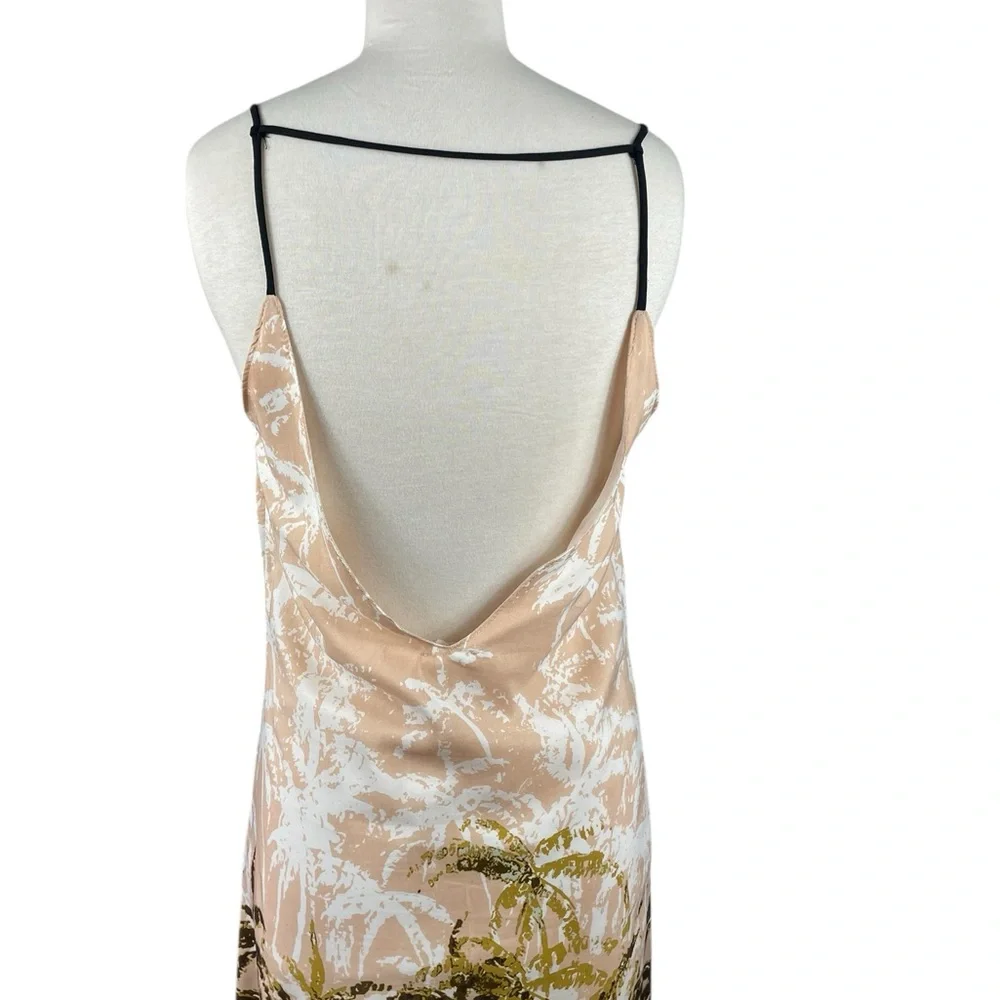 Audrey Tropical‎ Palm Maxi Slip Dress Tan and White, Size Small